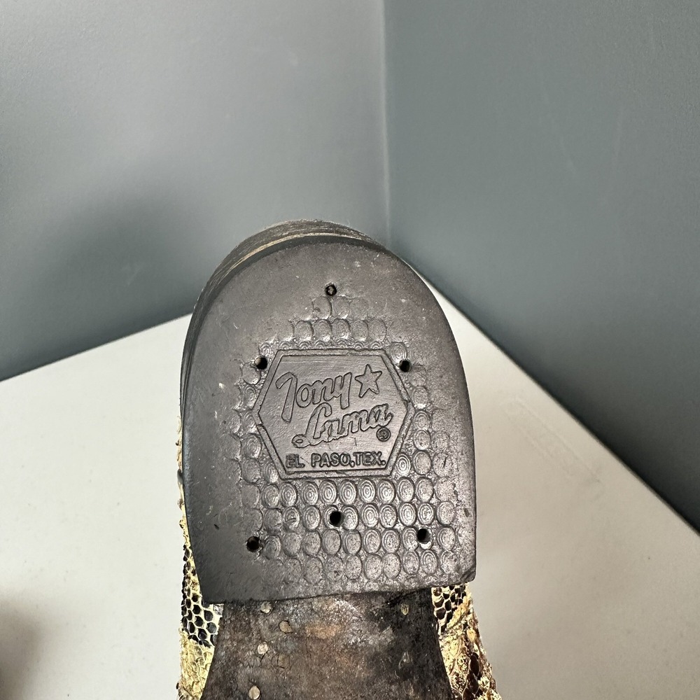 Vintage Tony Lama Tan Snake Skin & Black Leather Size 4 Western Cowboy Boot USA - Picture 7 of 9